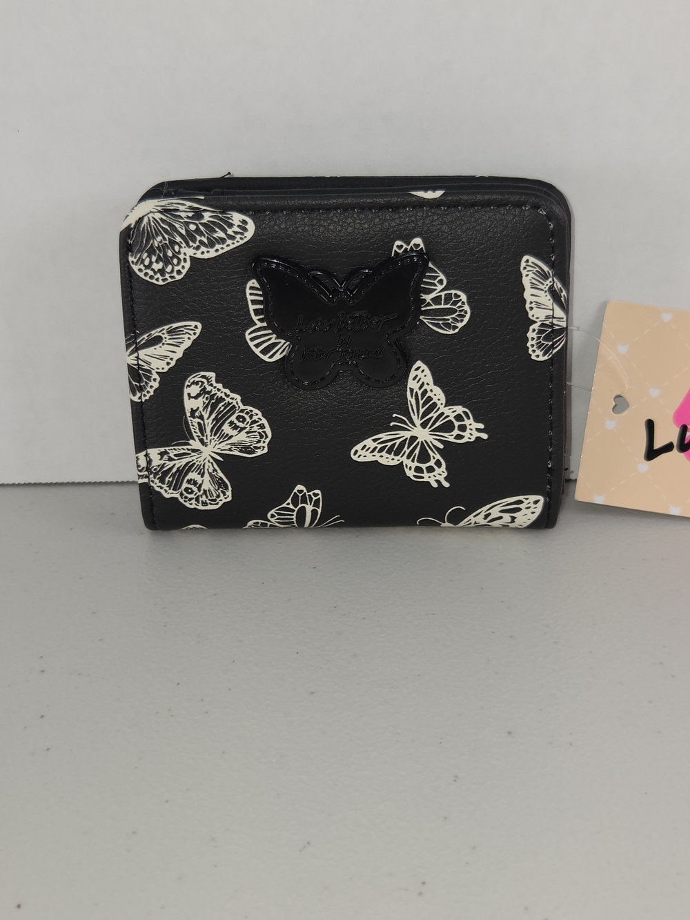 NWT Betsey Johnson Black Wallet with White Butterfly Print Multi Slots